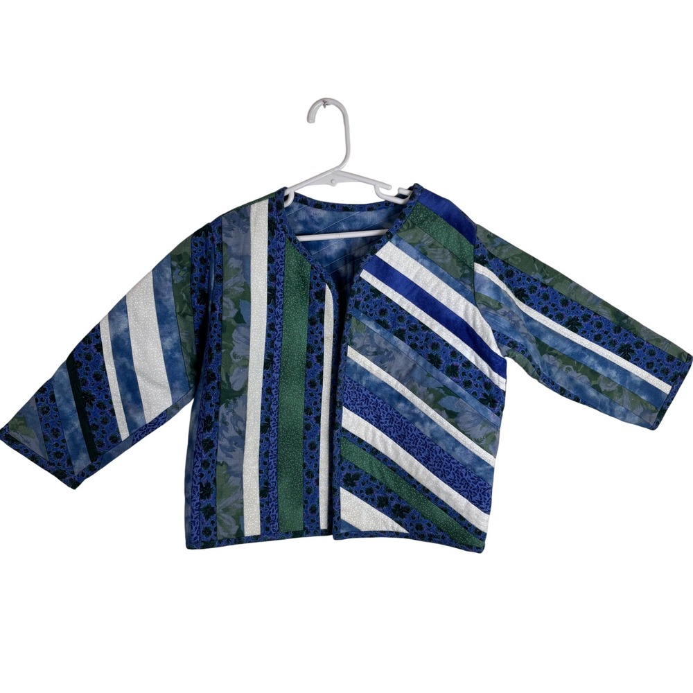 Kids Quilted Patchwork Jacket Blue Green Patterned Handmade Coat 6yrs
